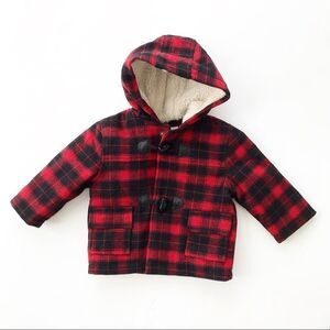 Joe Fresh hooded plaid wool blend coat EUC 6-12m